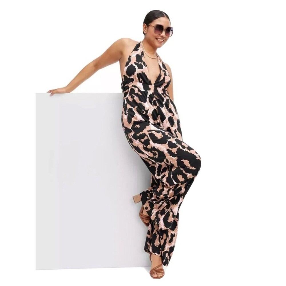 DVF Diane Von Furstenberg Target Halter Leopard Neutral Jumpsuit Sz XXS